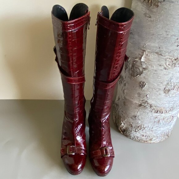 Anna Biagini Red Patent Leather Heeled Boots 8.5 - Picture 1 of 16